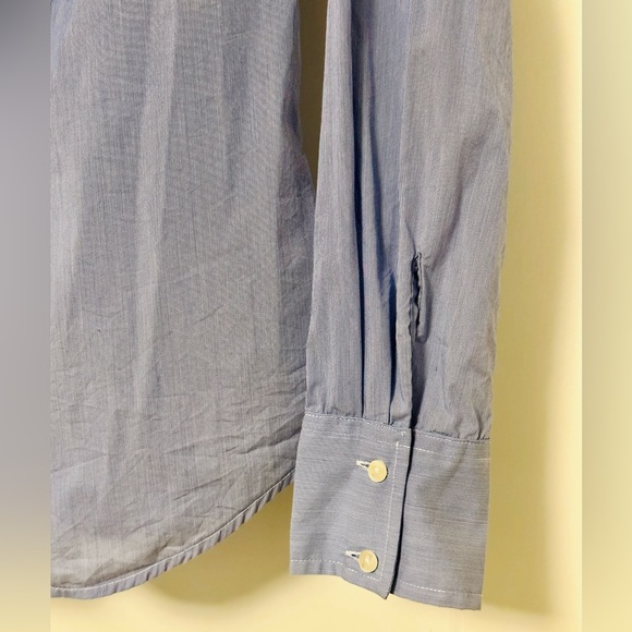 Vintage Y2K Pale Blue Pinstripe Blouse with Ruffle Accent Sz M - Picture 7 of 10